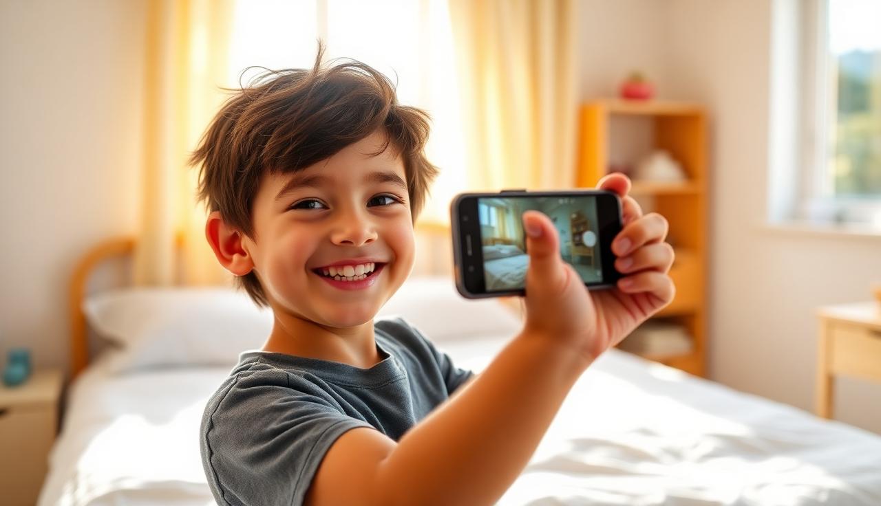 A child taking a photo of their bedroom with the MessHacker app